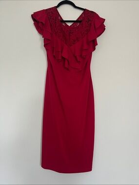 Ivanka Trump Ruffle Burgundy Lace Dress SZ 10 Flutter Sleeve